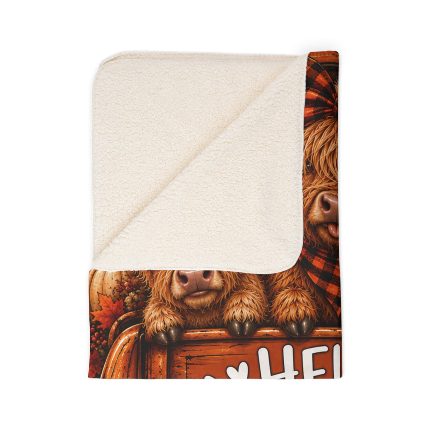Hello Fall Sherpa Blanket — Cozy Autumn Highland Cow Throw