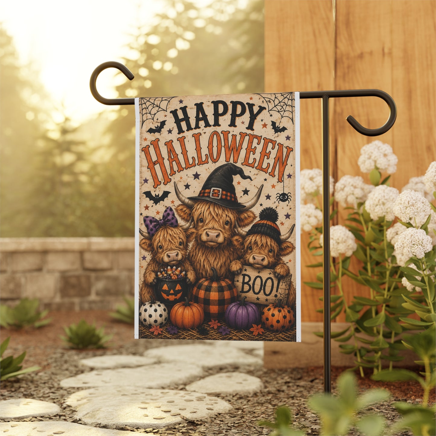 Happy Halloween Farm Cows Garden Flag