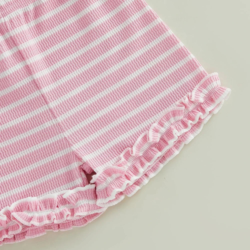 Striped Cotton Toddler Girl Shorts Set