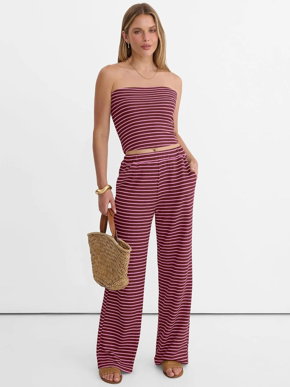 Striped Tube Top Lounge Set