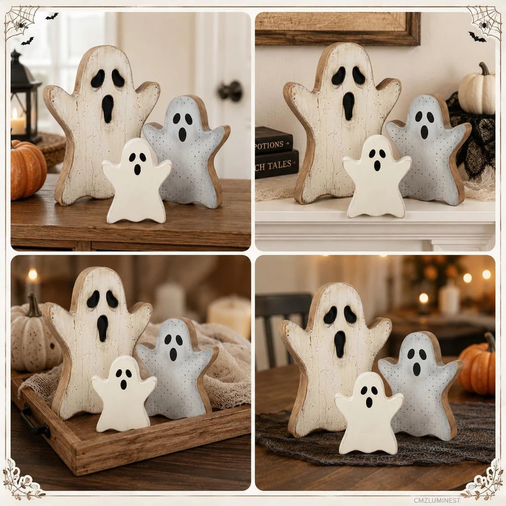 Rustic Wooden Halloween Ghost Decor