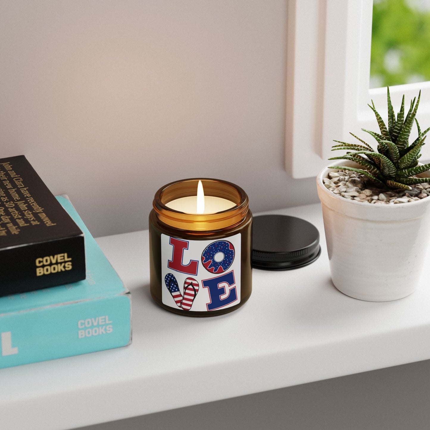 Patriotic 'LOVE' Soy Candle — Amber Jar Scented Candle for Fourth of July & Americana Decor