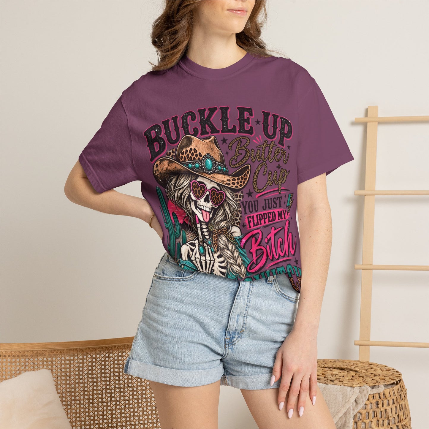 Buckle Up Buttercup T-Shirt — 'You Just Flipped My Bitch Switch' Western Skull Tee