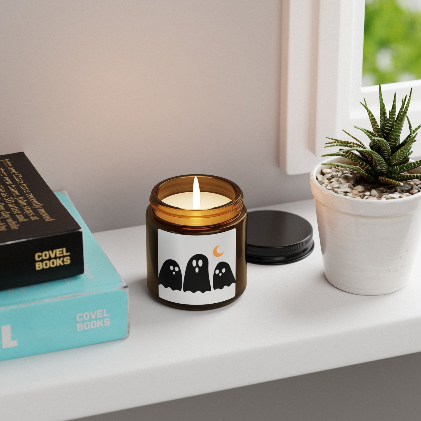 Halloween Ghosts Soy Candle — Amber Jar Scented Candle (Multi-Size)