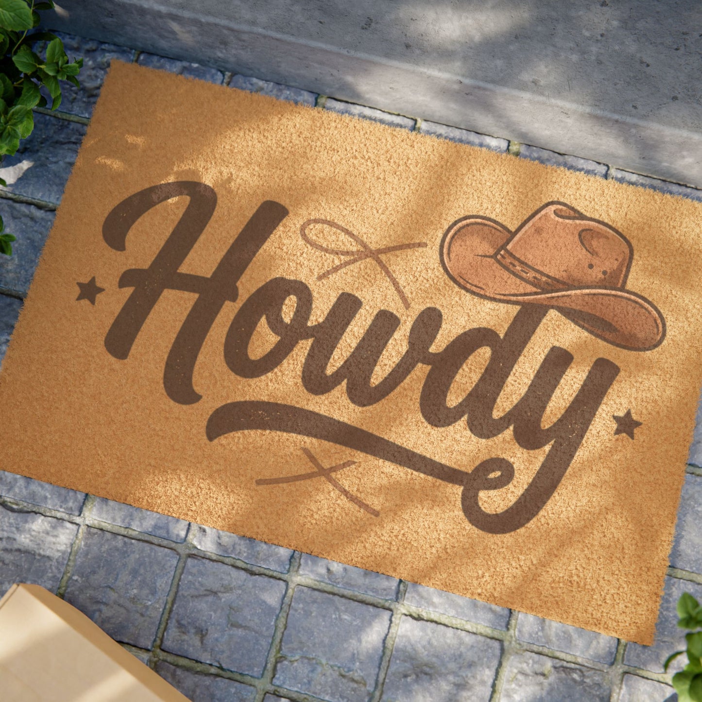 Howdy Doormat - Rustic Cowboy Welcome Mat with Western Hat Design