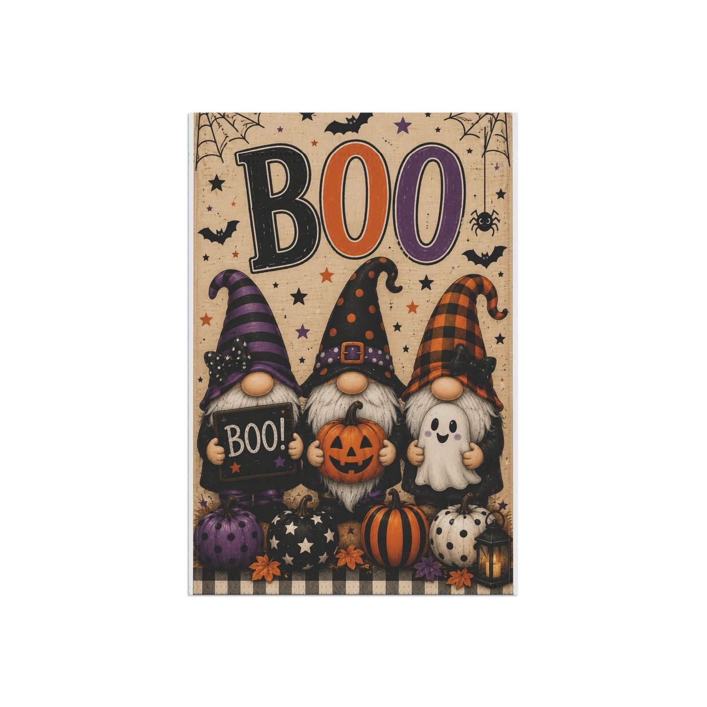 Halloween Gnome Garden Flag - 'BOO' Pumpkin & Ghost Outdoor House Banner