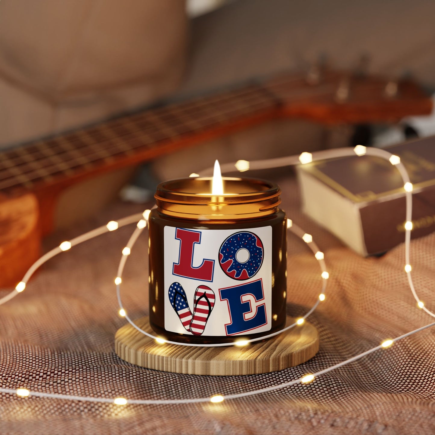 Patriotic 'LOVE' Soy Candle — Amber Jar Scented Candle for Fourth of July & Americana Decor