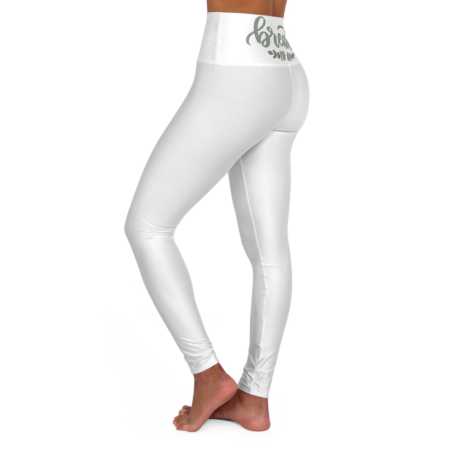 High-Waisted Yoga Leggings — ‘Breathe’ Back Script Activewear