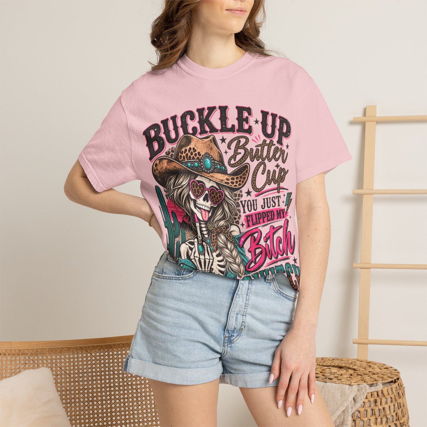 Buckle Up Buttercup T-Shirt — 'You Just Flipped My Bitch Switch' Western Skull Tee