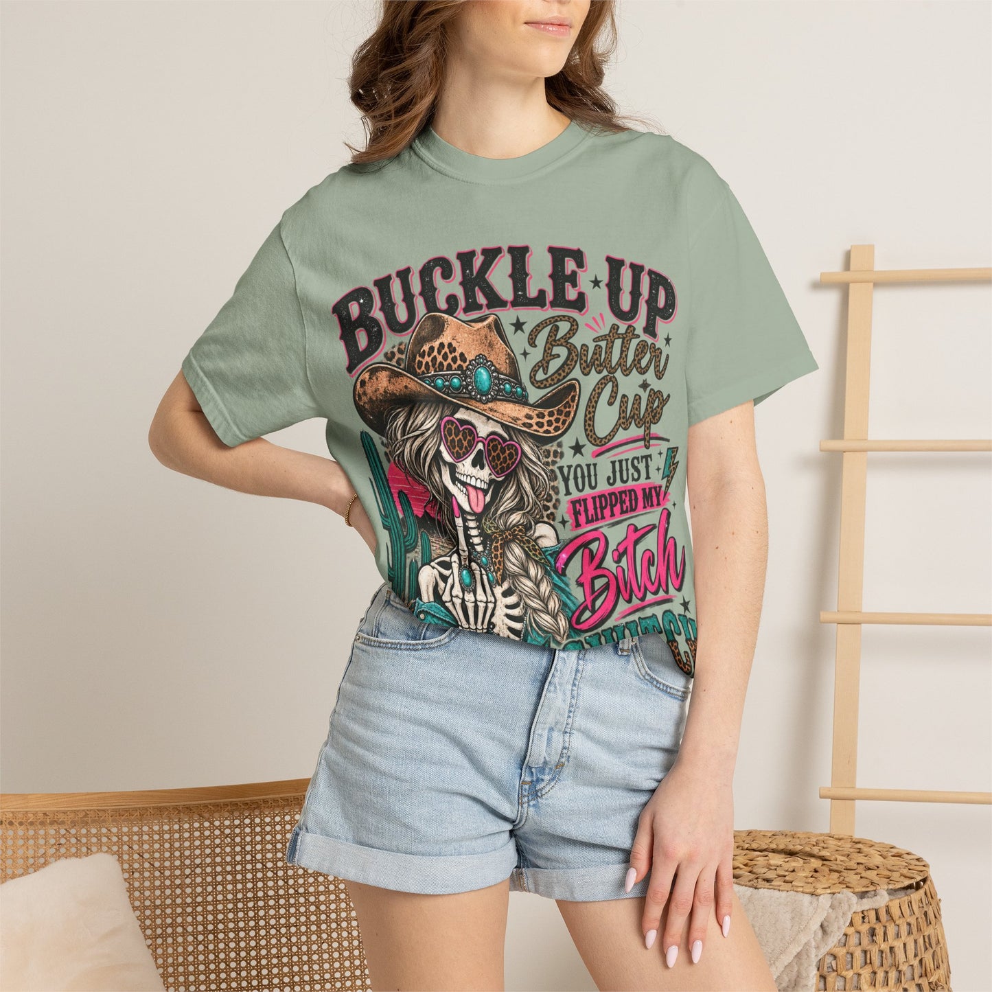 Buckle Up Buttercup T-Shirt — 'You Just Flipped My Bitch Switch' Western Skull Tee