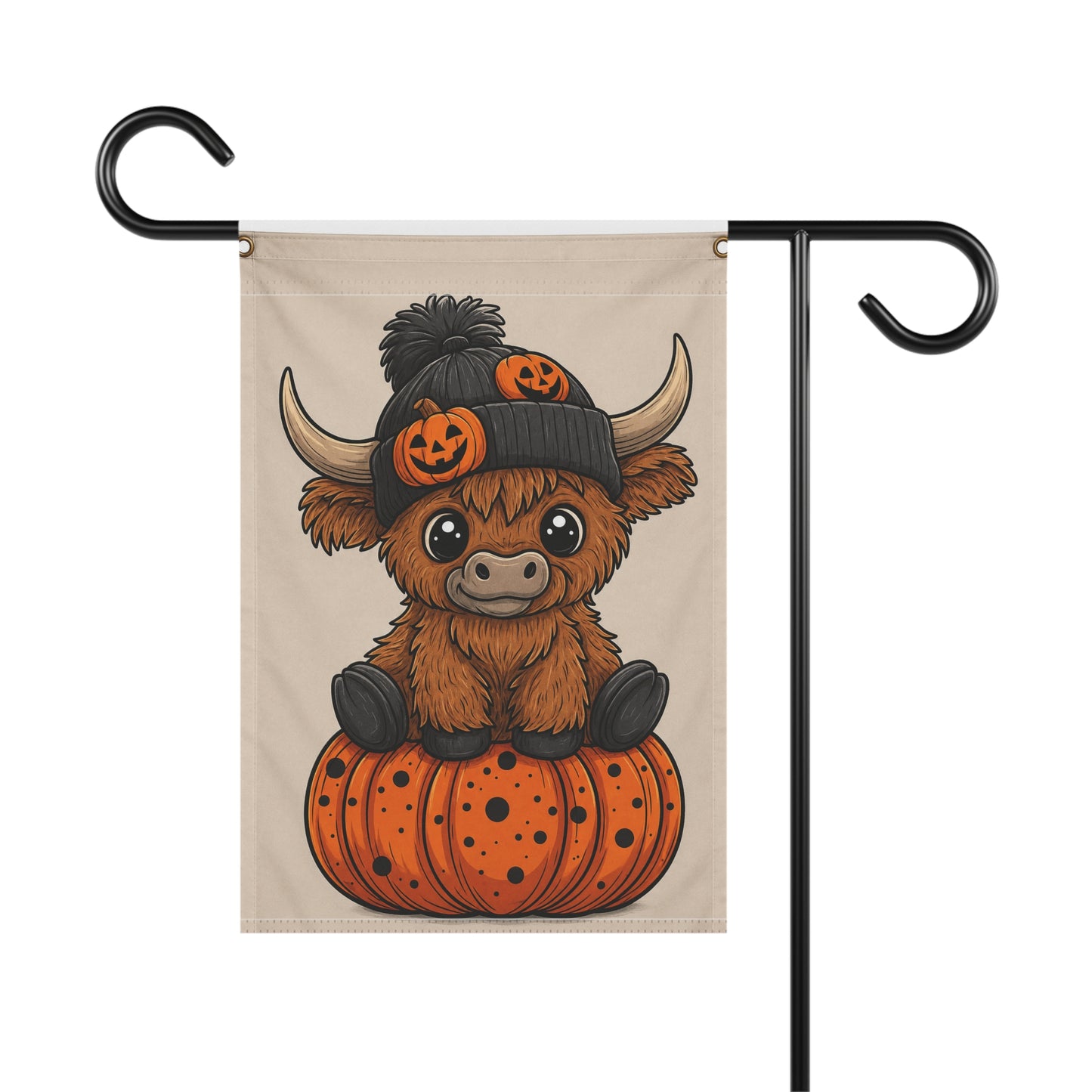 Halloween Highland Cow Pumpkin Garden Flag — Cute Fall House Banner