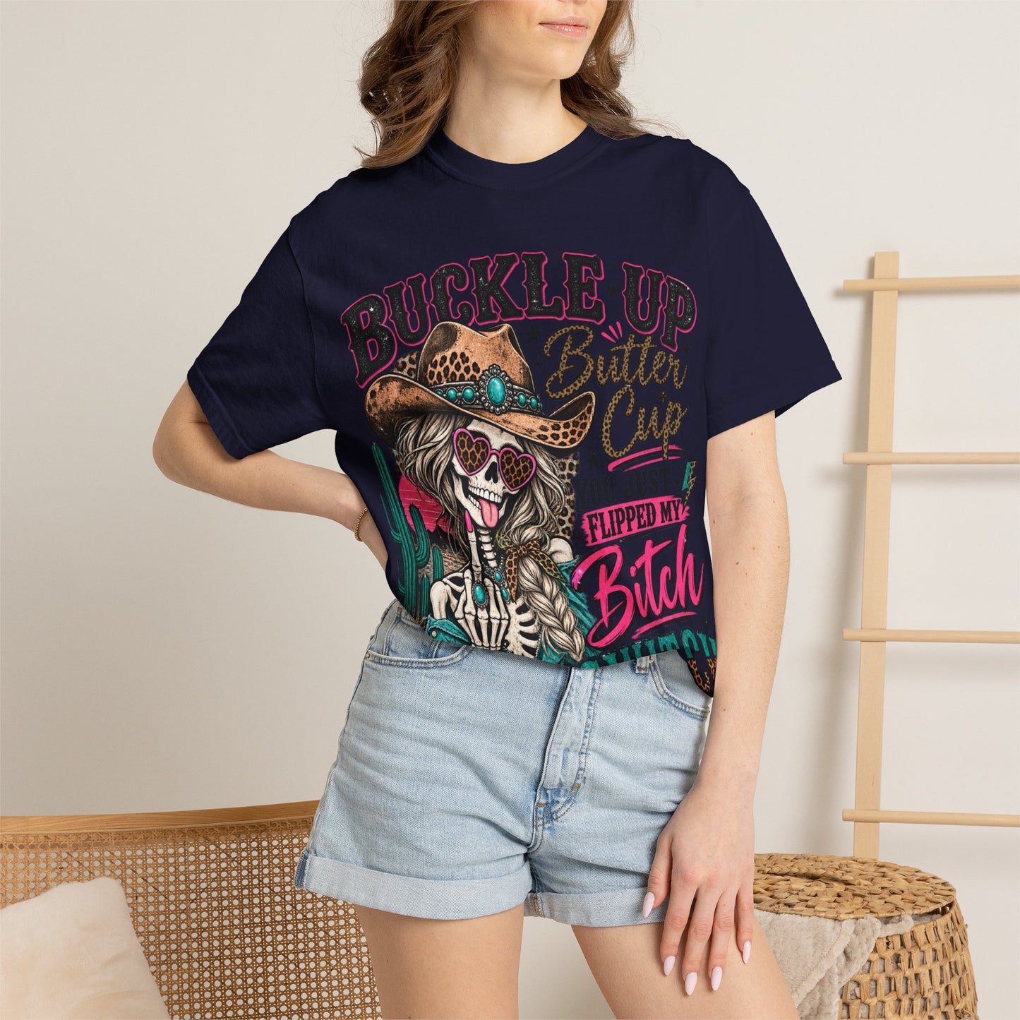 Buckle Up Buttercup T-Shirt — 'You Just Flipped My Bitch Switch' Western Skull Tee