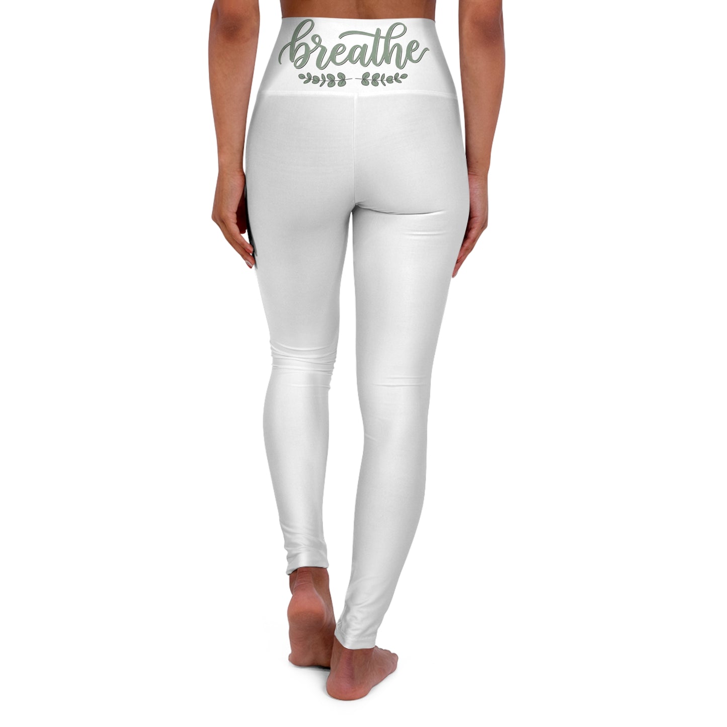 High-Waisted Yoga Leggings — ‘Breathe’ Back Script Activewear