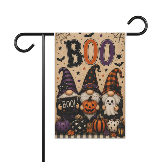 Halloween Gnome Garden Flag - 'BOO' Pumpkin & Ghost Outdoor House Banner
