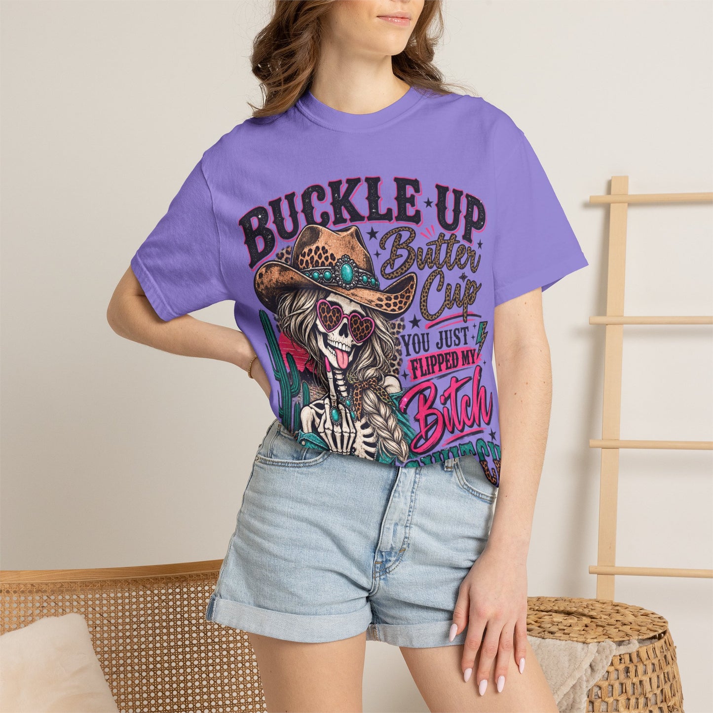 Buckle Up Buttercup T-Shirt — 'You Just Flipped My Bitch Switch' Western Skull Tee