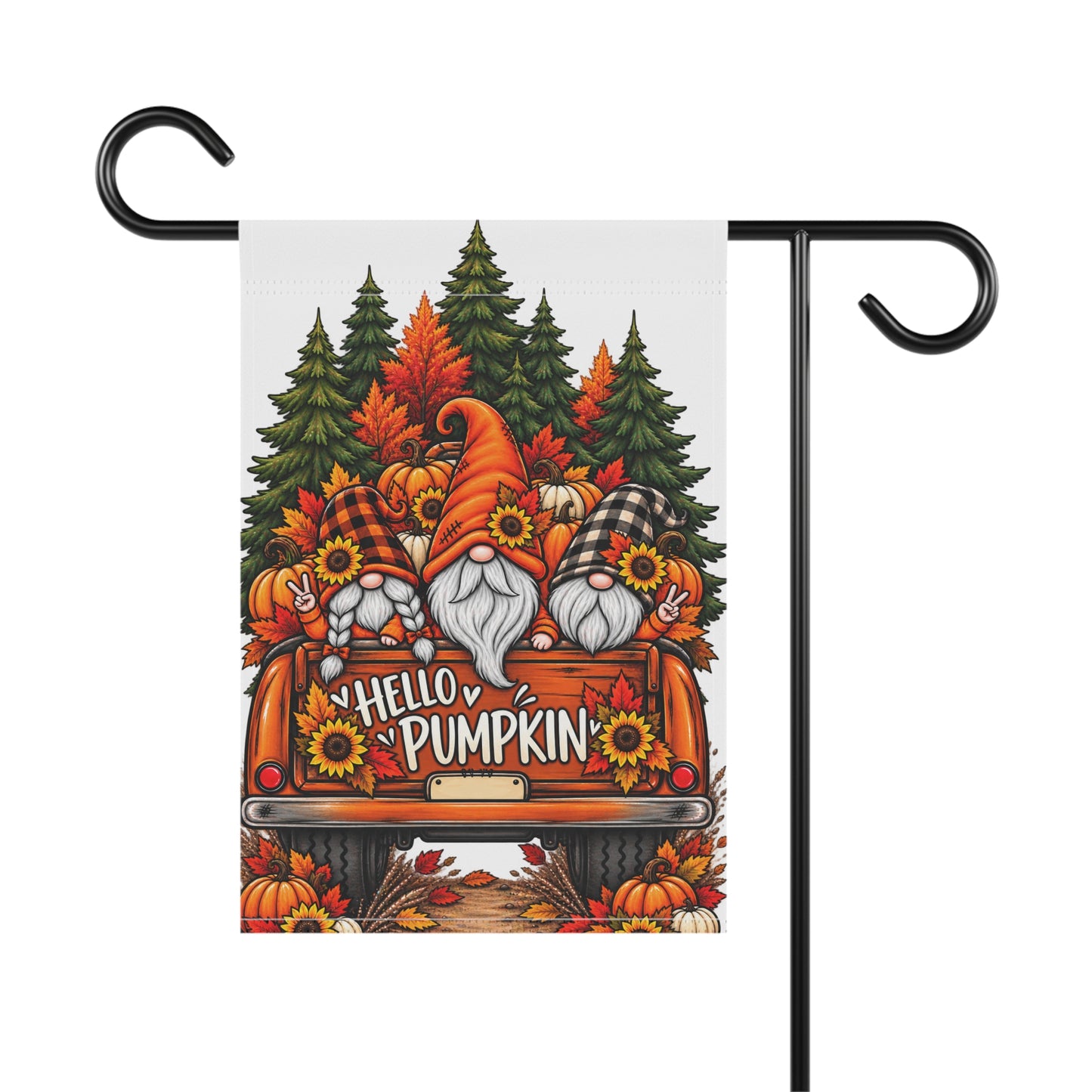 Hello Pumpkin Fall Garden Flag – Autumn Gnome Truck Yard Banner