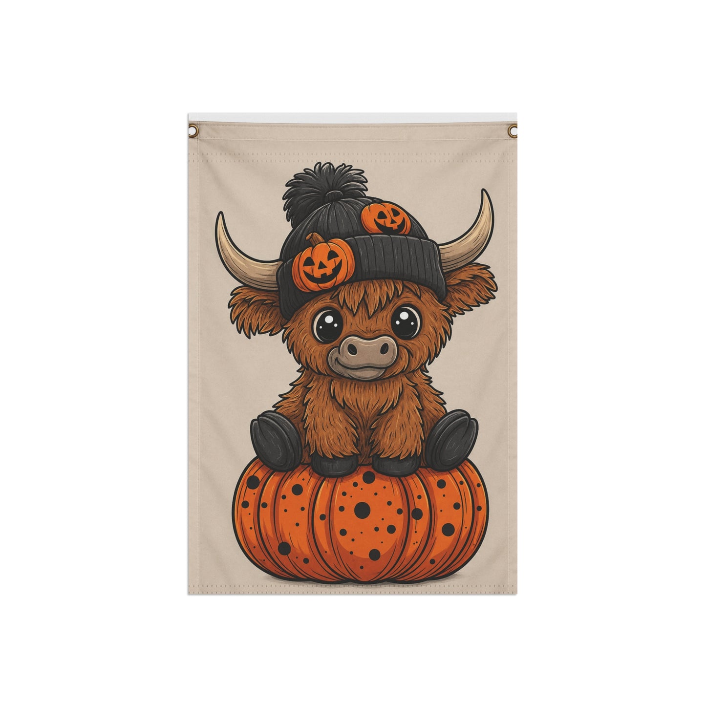 Halloween Highland Cow Pumpkin Garden Flag — Cute Fall House Banner