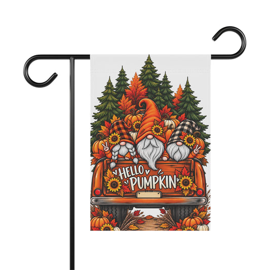 Hello Pumpkin Fall Garden Flag – Autumn Gnome Truck Yard Banner