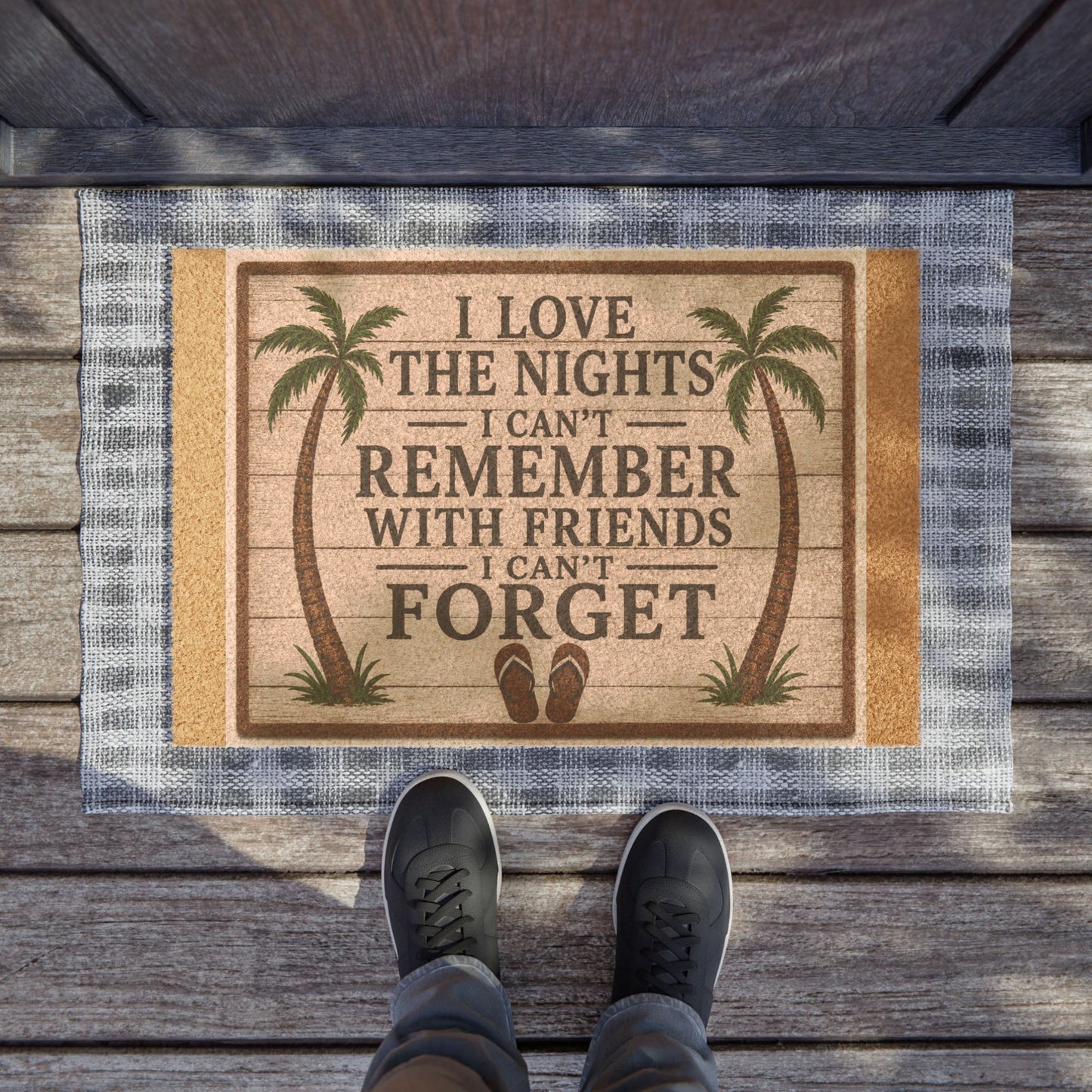 Doormat - "I Love the Nights I Can't Remember With Friends I Can't Forget" Tropical Palm Welcome Mat