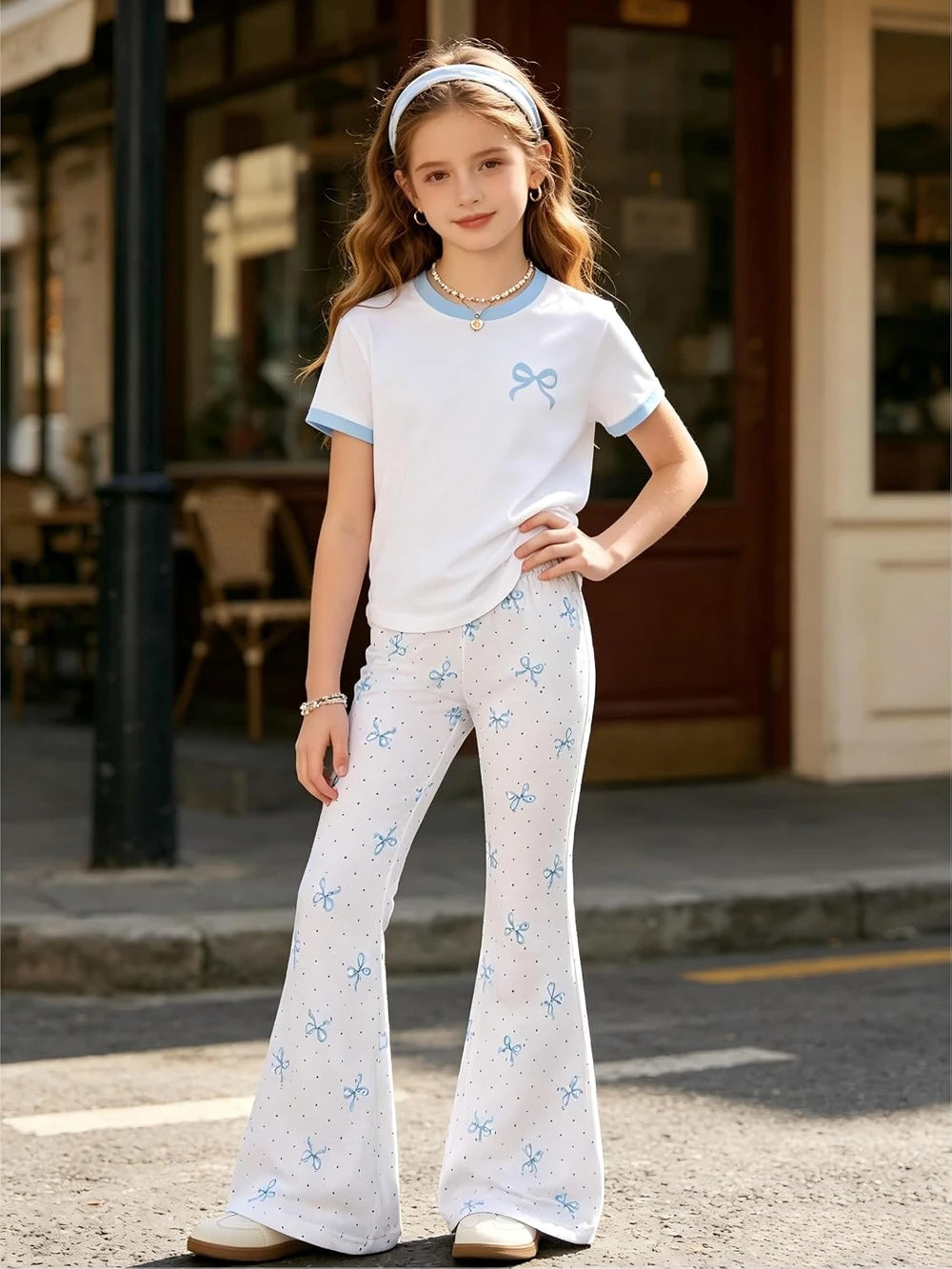 KIDLAGA Bow Print Flare Pant Set