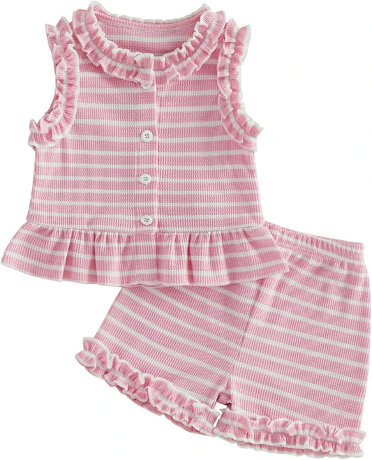Striped Cotton Toddler Girl Shorts Set