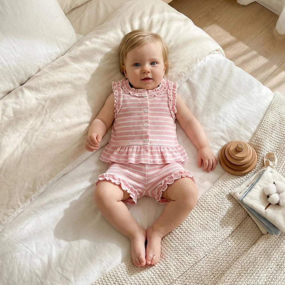 Striped Cotton Toddler Girl Shorts Set