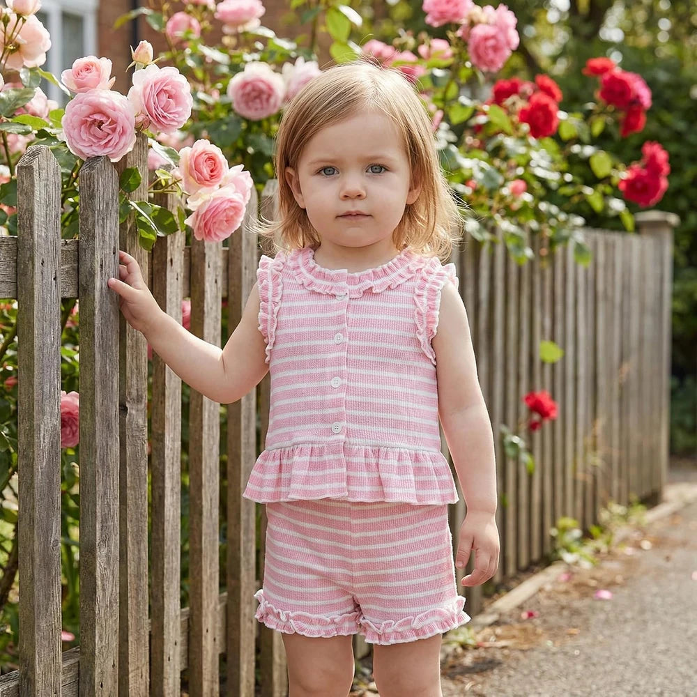 Striped Cotton Toddler Girl Shorts Set