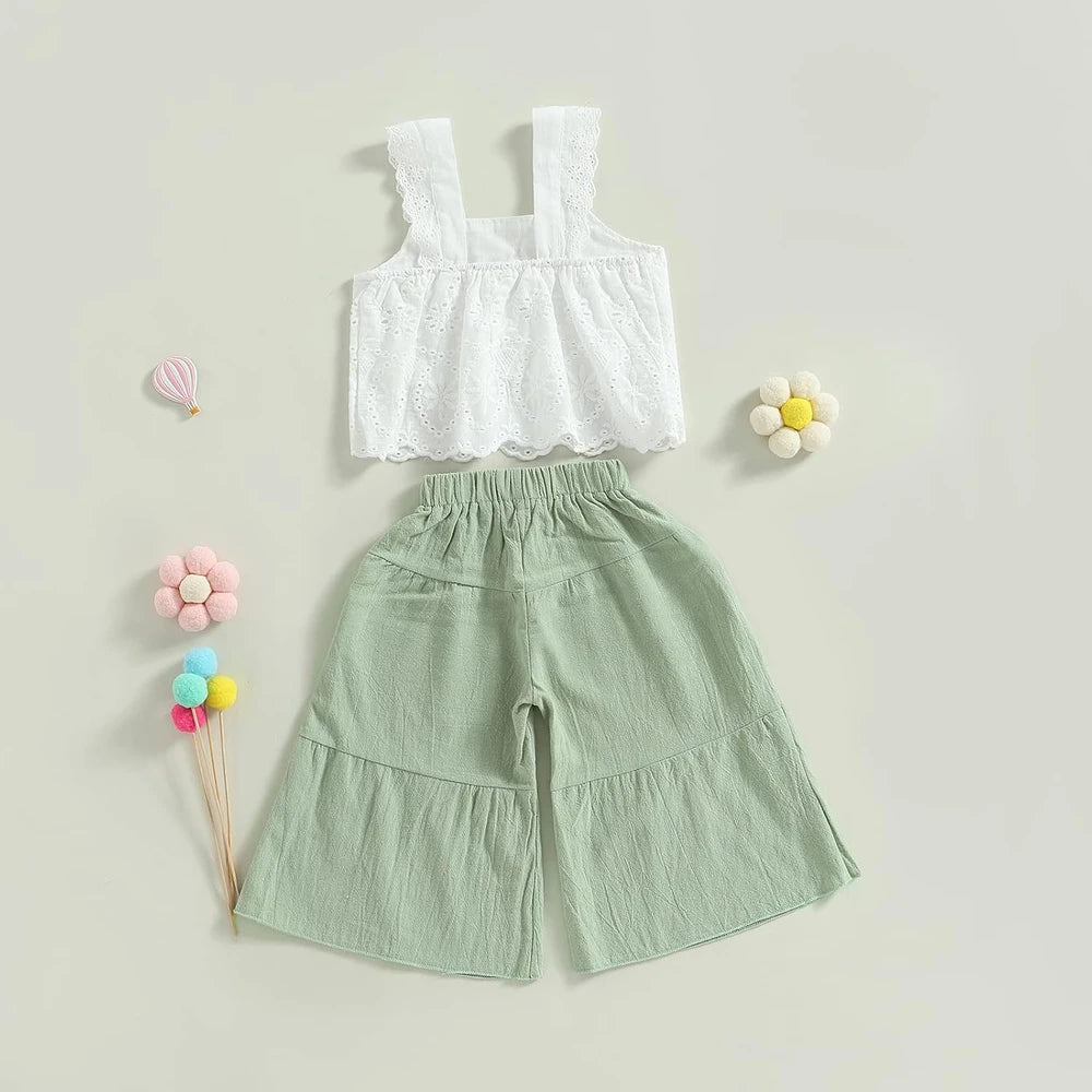 Baby Girl Lace Crop Top And Flare Pants Set