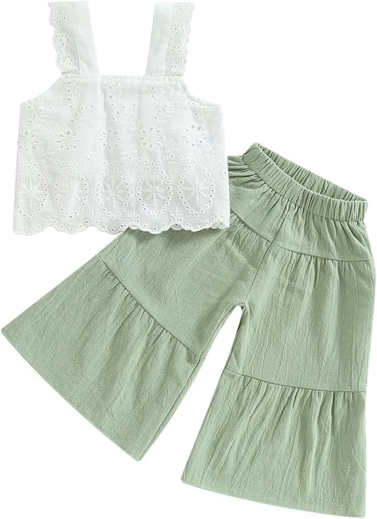 Baby Girl Lace Crop Top And Flare Pants Set