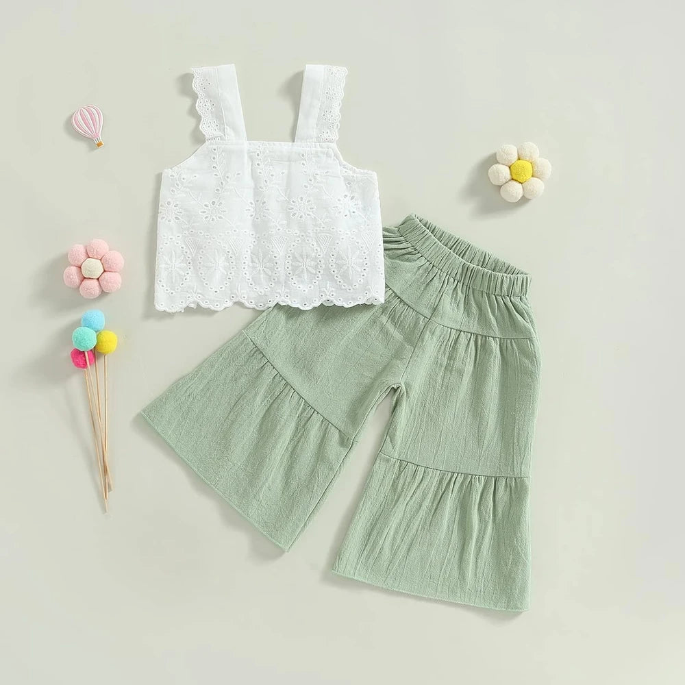 Baby Girl Lace Crop Top And Flare Pants Set