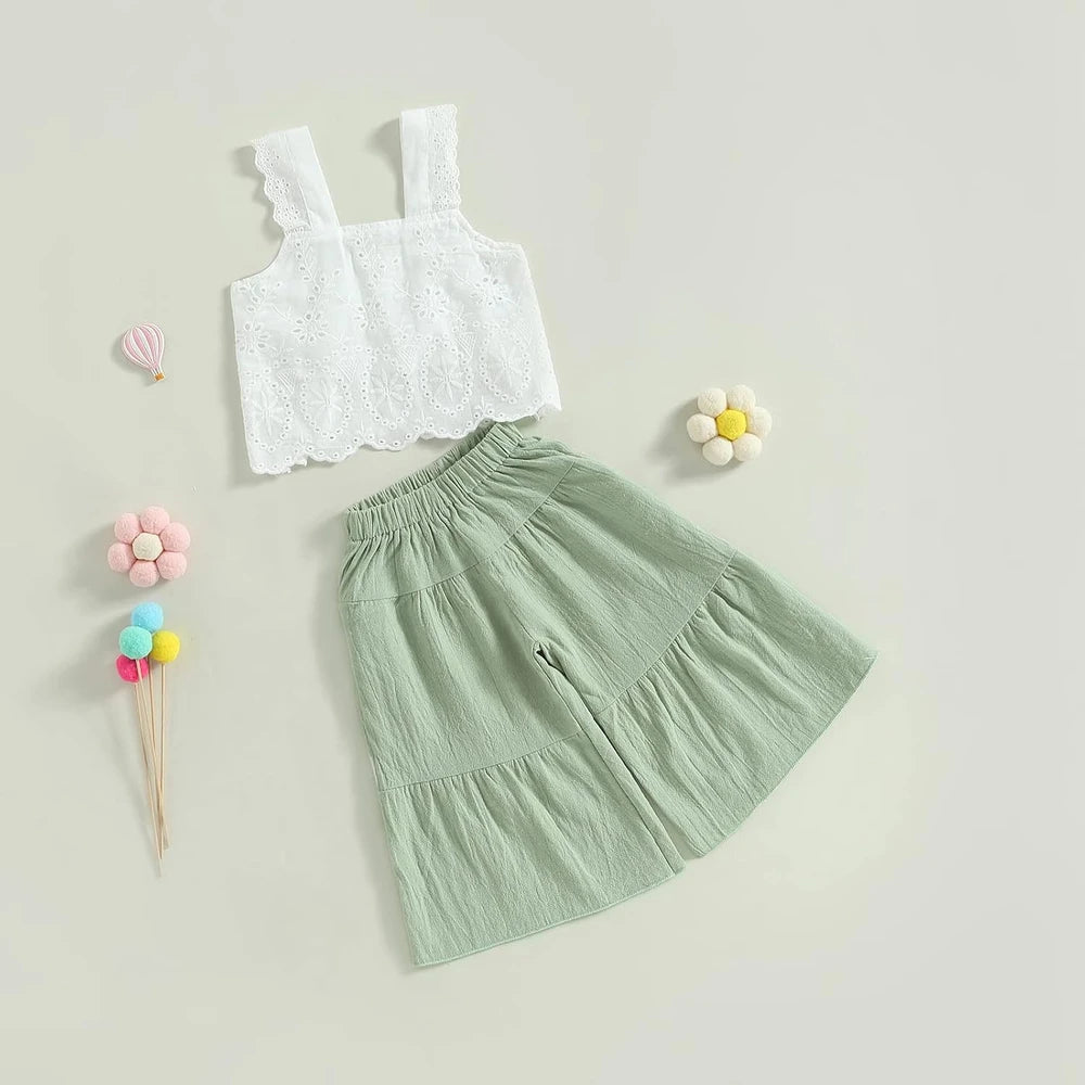 Baby Girl Lace Crop Top And Flare Pants Set