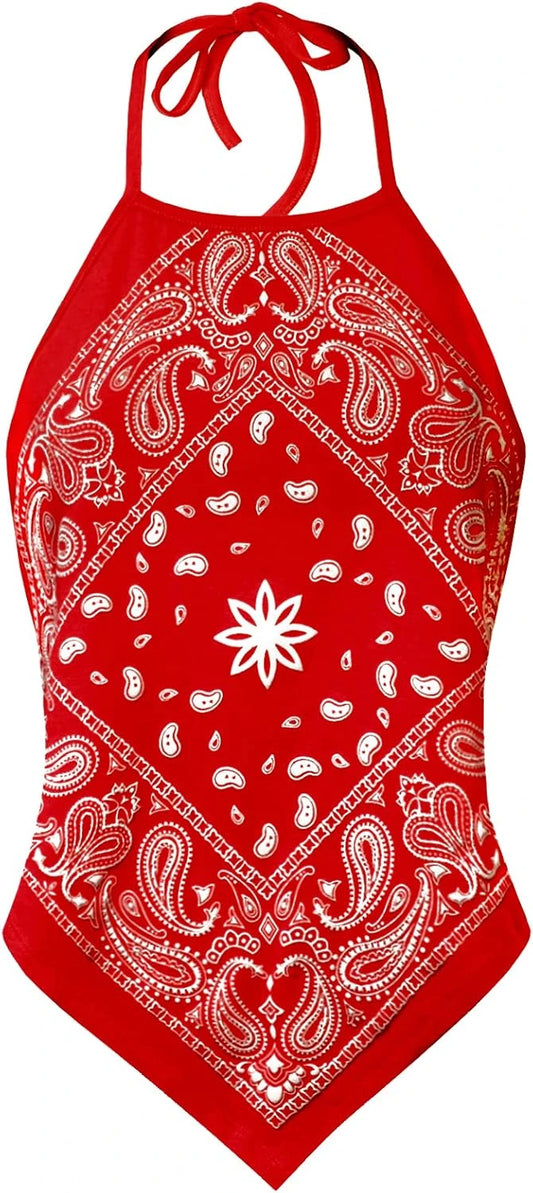 Paisley Bandana Halter Crop Top