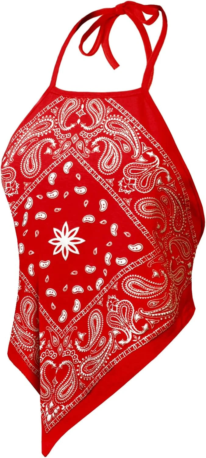 Paisley Bandana Halter Crop Top
