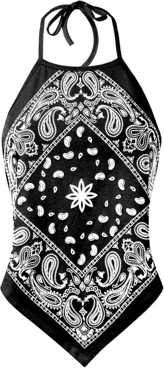 Paisley Bandana Halter Crop Top