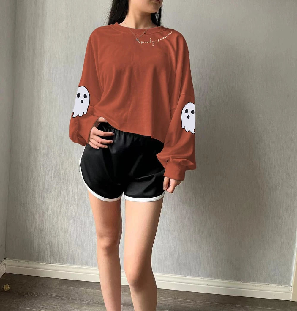 Graphic Halloween Crop Sweatshirt