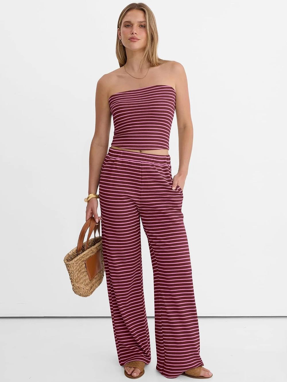 Striped Tube Top Lounge Set