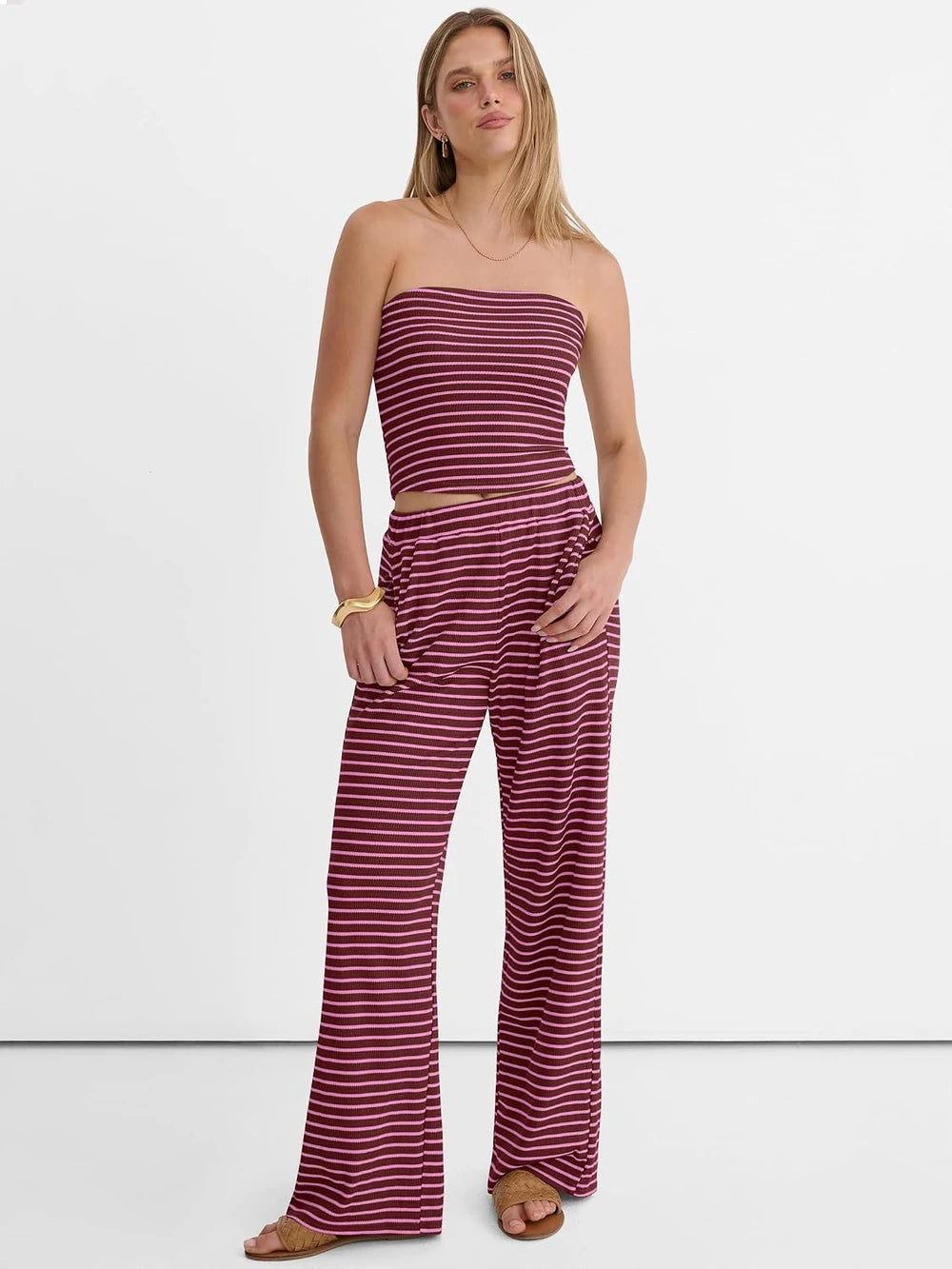 Striped Tube Top Lounge Set