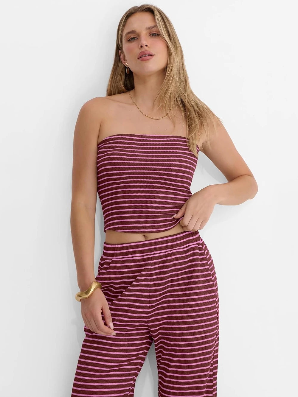 Striped Tube Top Lounge Set