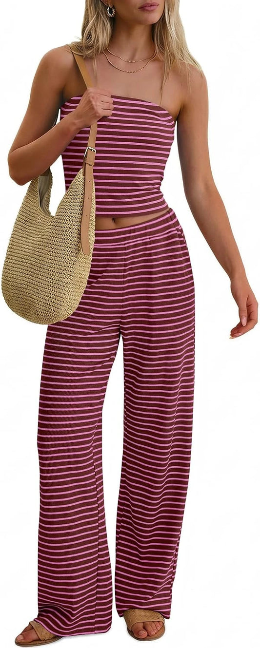 Striped Tube Top Lounge Set