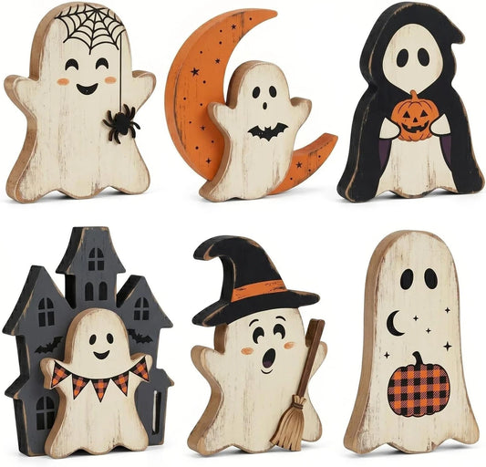 Rustic Wooden Halloween Ghost Set