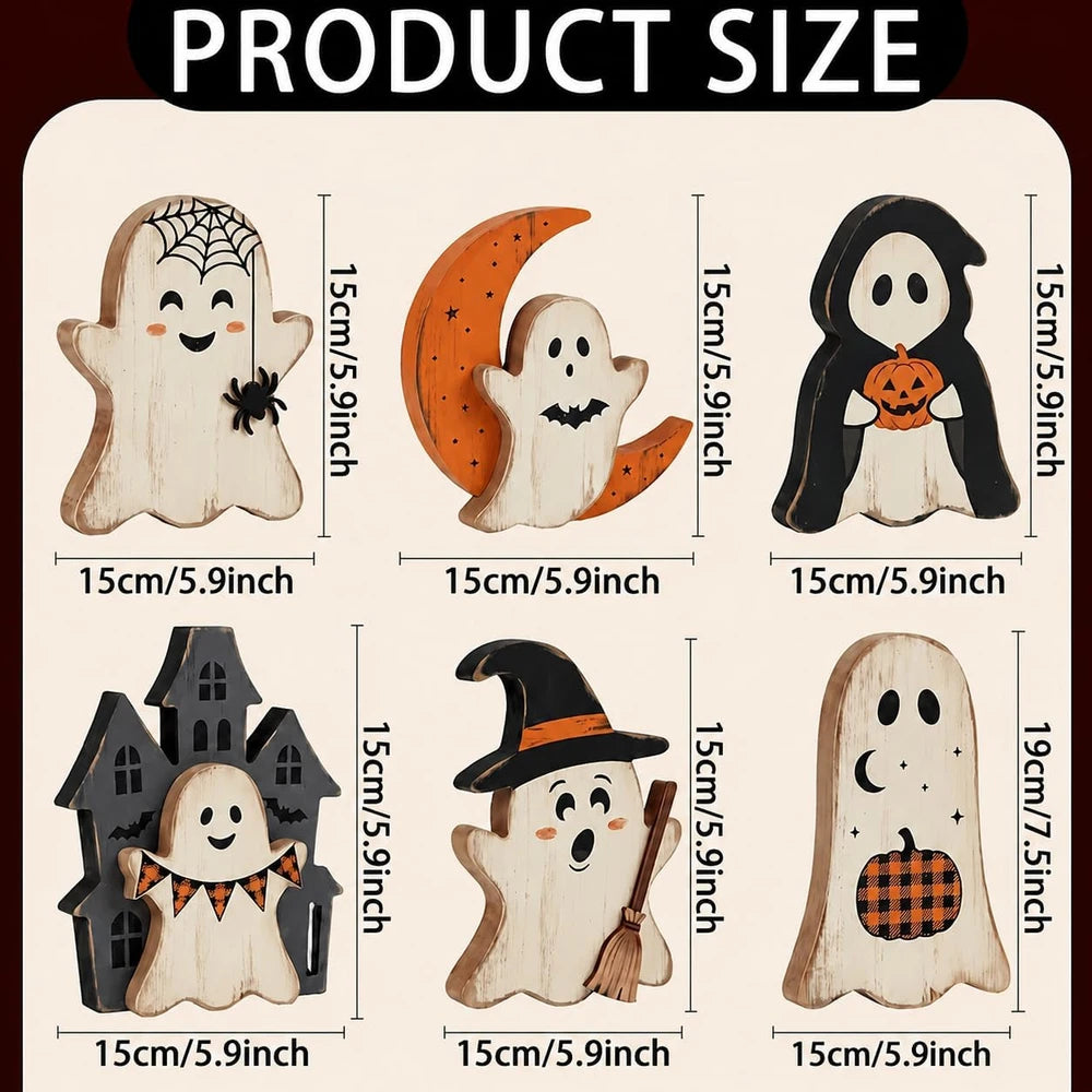Rustic Wooden Halloween Ghost Set