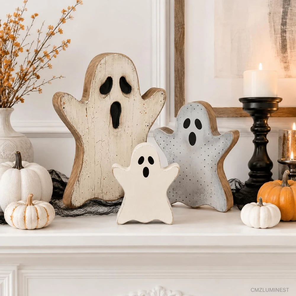 Rustic Wooden Halloween Ghost Decor