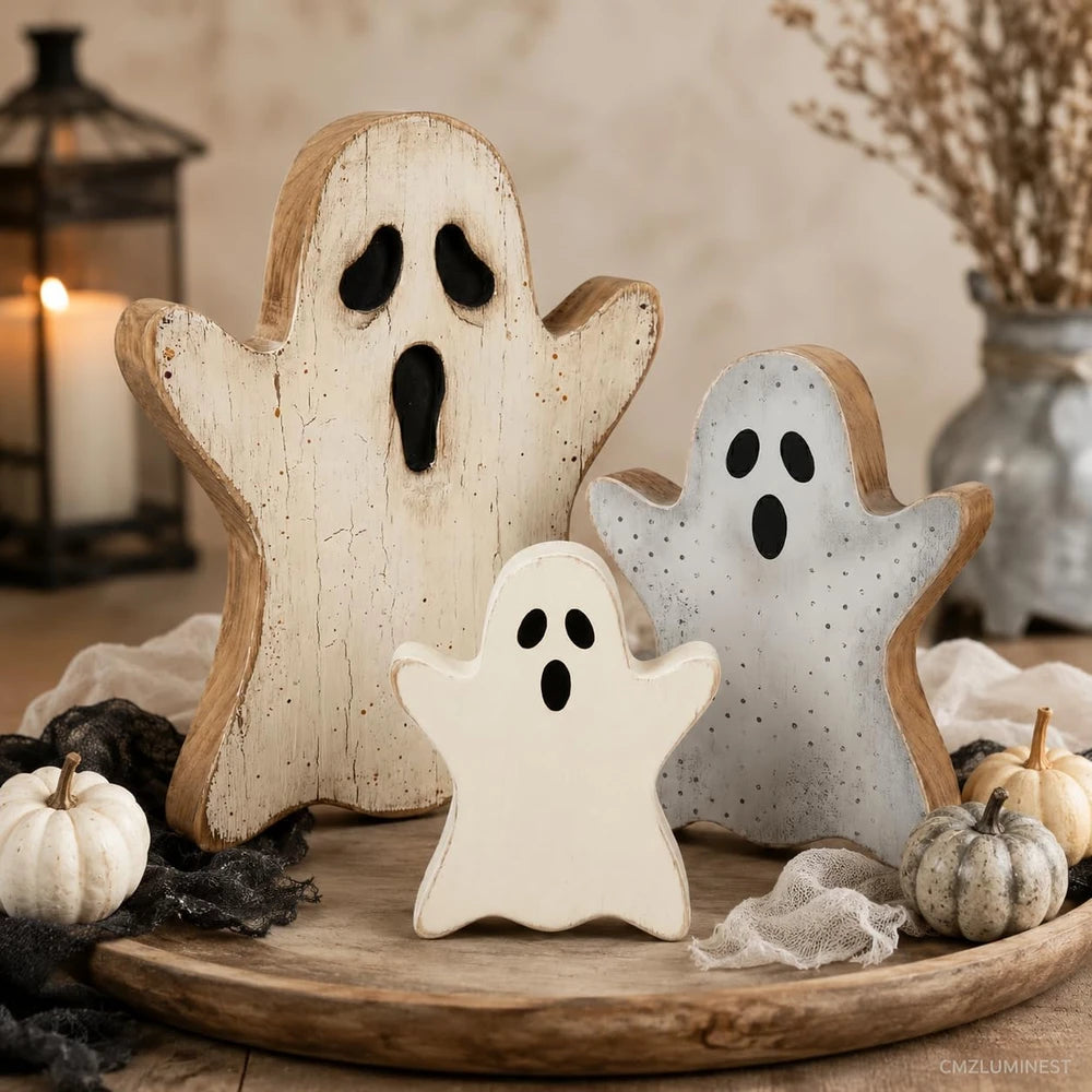 Rustic Wooden Halloween Ghost Decor