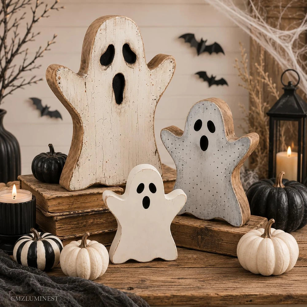 Rustic Wooden Halloween Ghost Decor