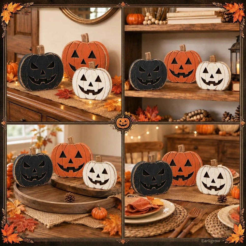 Rustic Wooden Pumpkin Decor Set