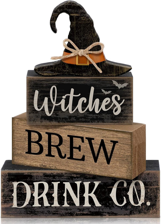 Wooden Halloween Witch Tiered Tray Decor