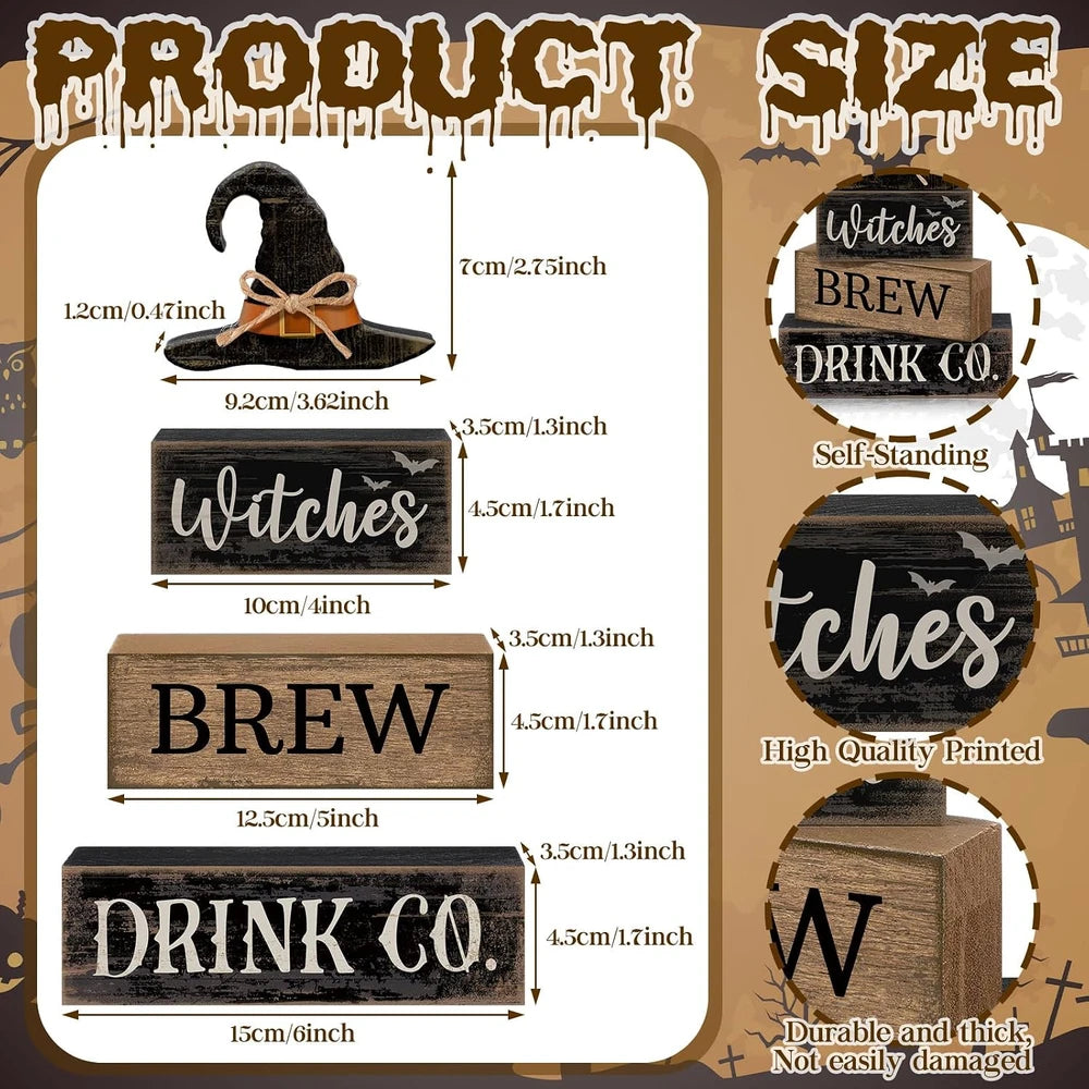 Wooden Halloween Witch Tiered Tray Decor