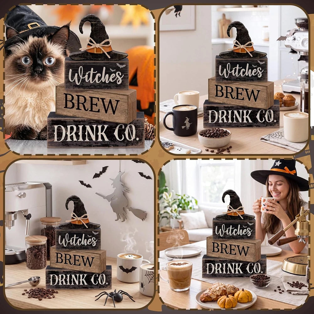 Wooden Halloween Witch Tiered Tray Decor