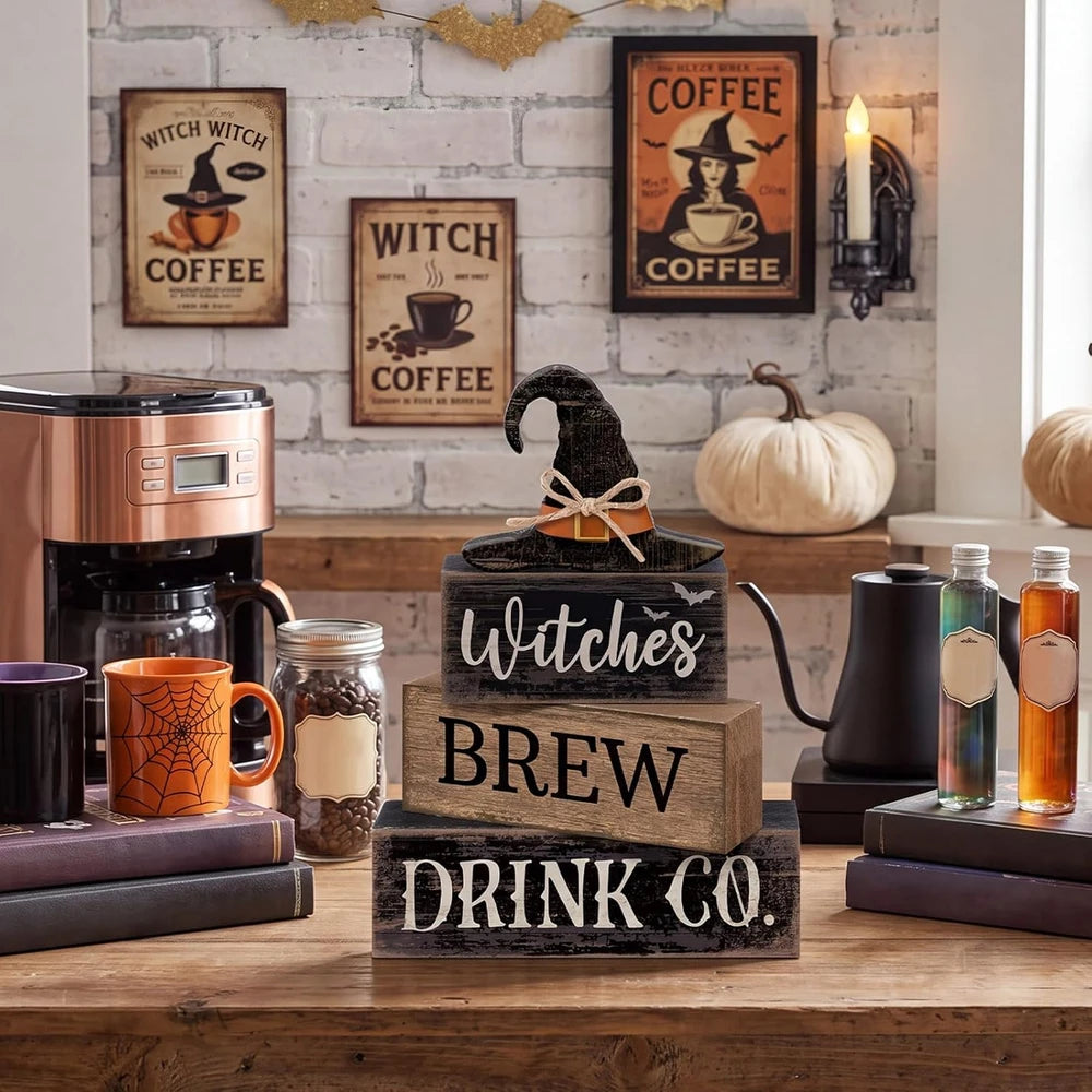 Wooden Halloween Witch Tiered Tray Decor