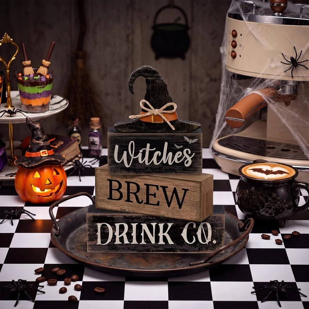Wooden Halloween Witch Tiered Tray Decor